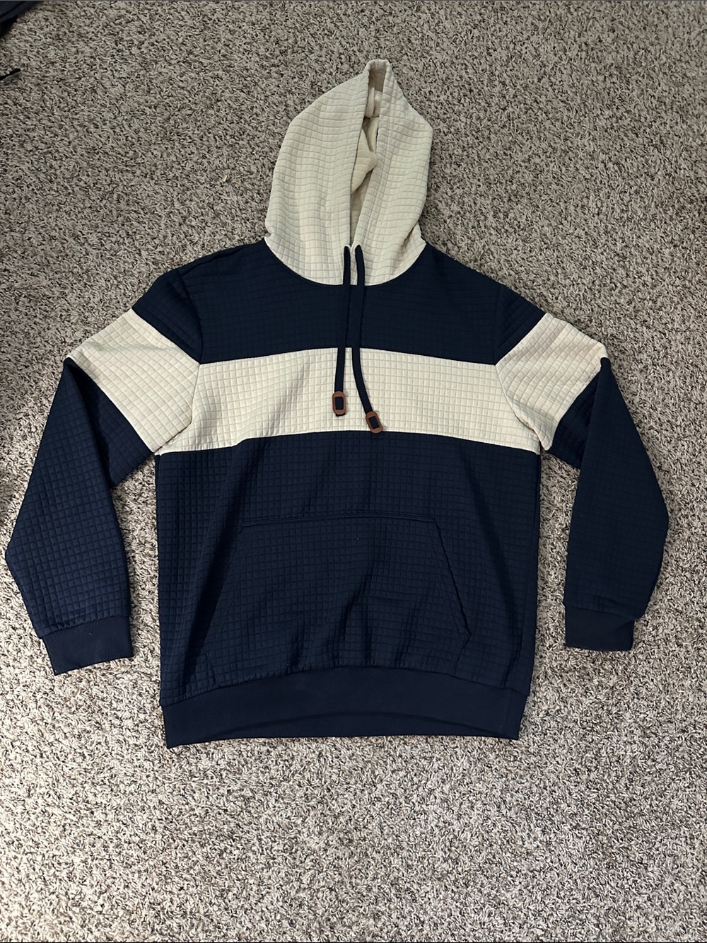 Men's Navy and Cream Colorblock Hooded Sweatshirt